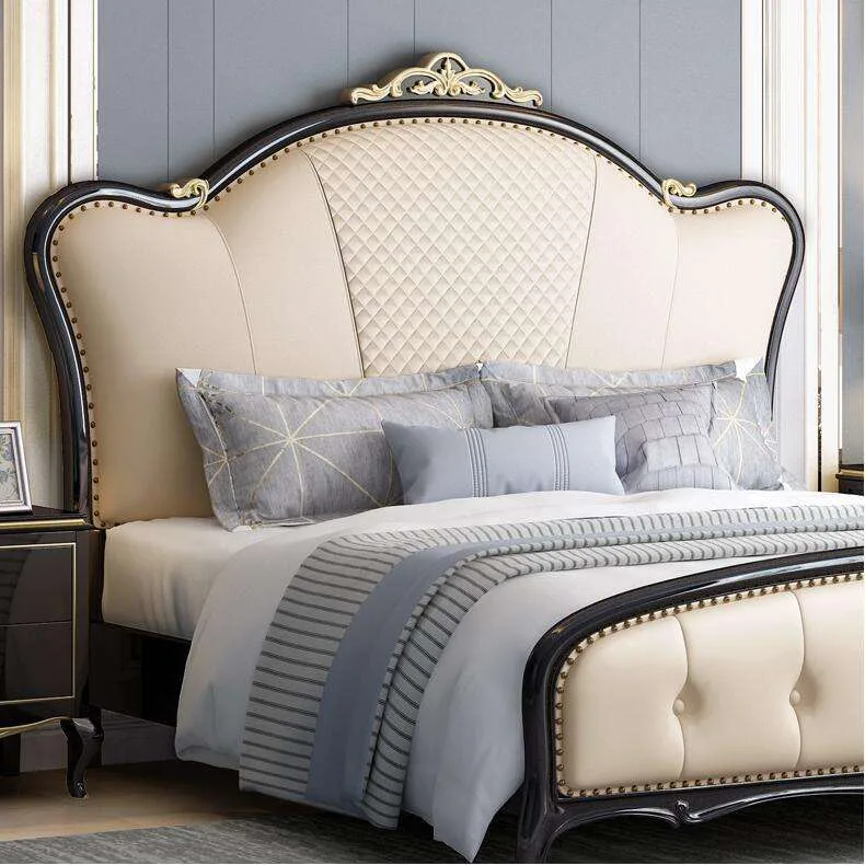 OE-FASHION American style wooden bed frame with leather headboard