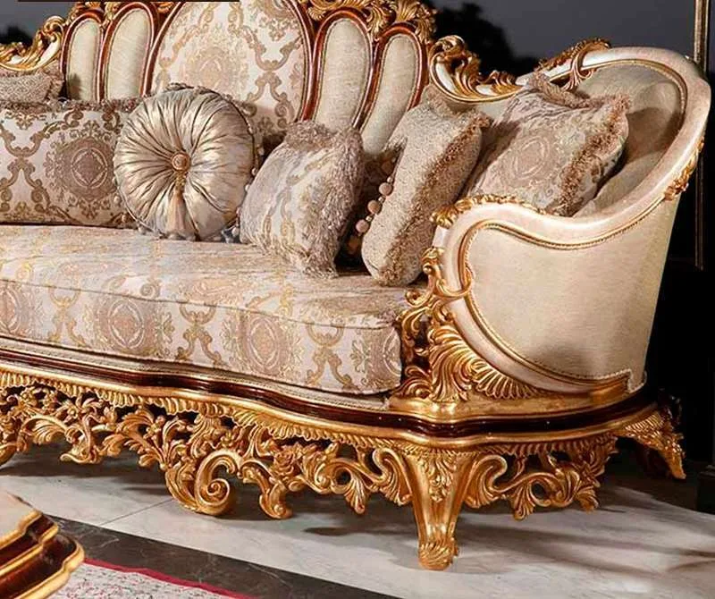 Hand-Carved Gilded Rococo Palace Living Room Suite: Grand Villa Seating material texture – Sofas & Couchs design