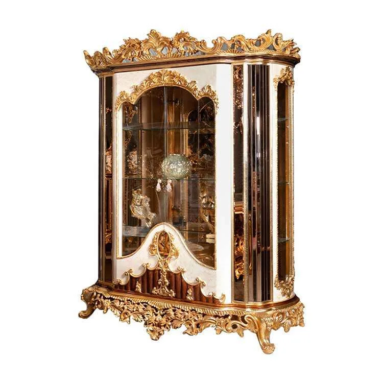 European style solid wood multi-door wardrobe 6 Luxury Classic European style solid wood wine displaycase with glass doors for home furniture