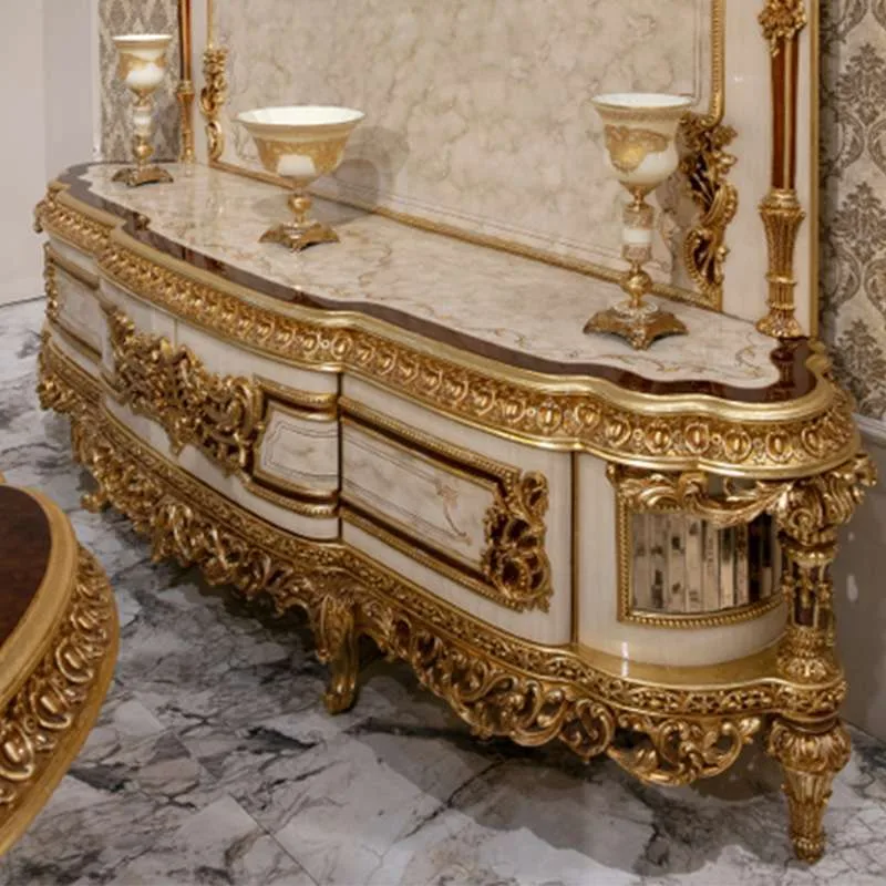 European style solid wood carved gold leaf sofa
