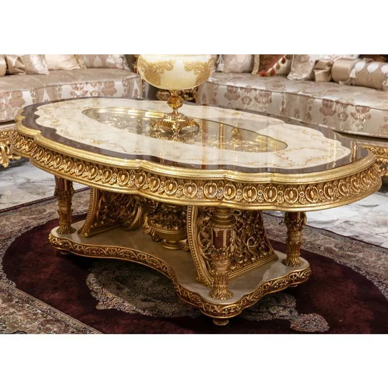 European style solid wood carved gold leaf sofa