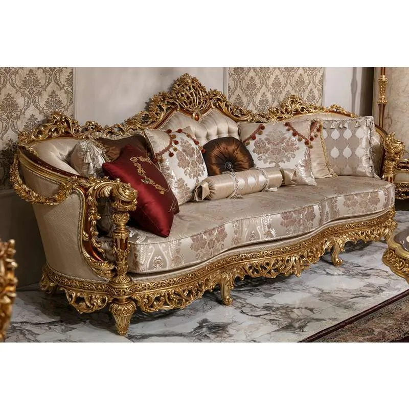 European style solid wood carved gold leaf sofa