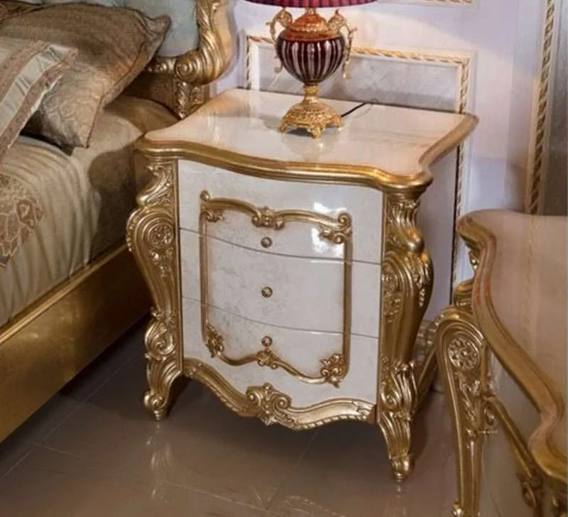 OE-FASHION French Gold Double Frame Blue Fabric Bed