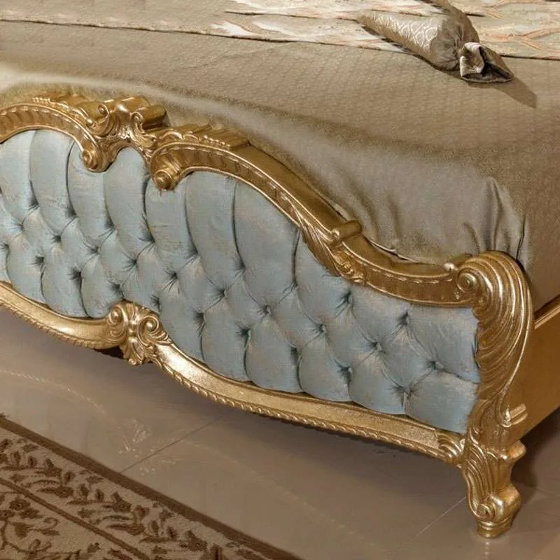 French Gold Double Frame Blue Fabric Bed material texture – Beds design