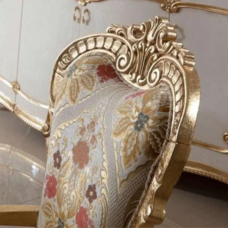 OE-FASHION French Neoclassical Rectangular Golden Wood Carved Dining Table