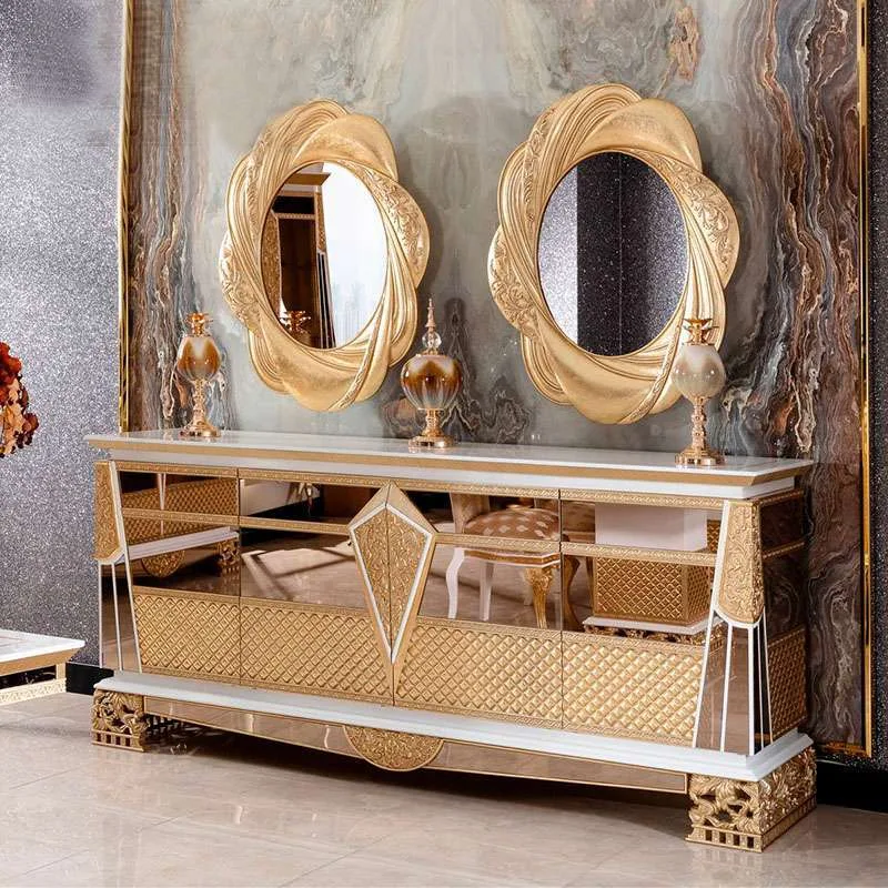 OE-FASHION Luxury wood carved living room sofa gold frame sofa