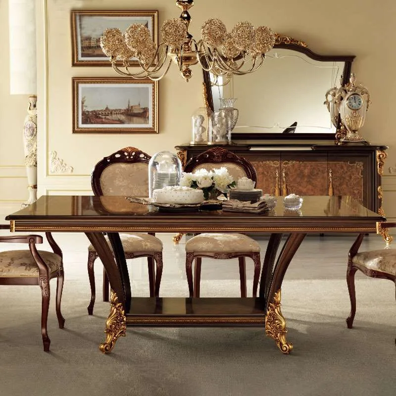 European style rectangle pedestal dining table