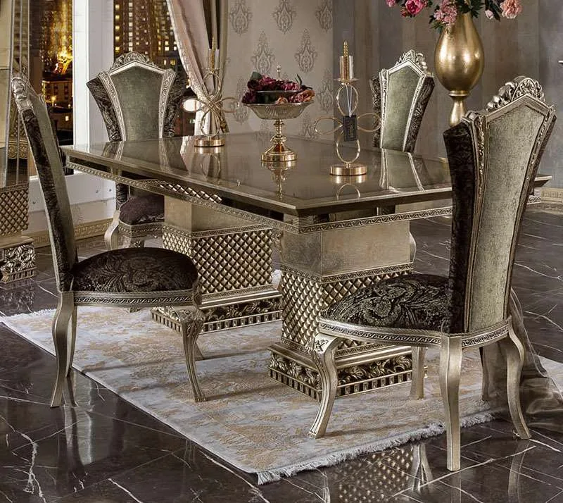 OE-FASHION French rectangular dining table solid wood carved dining table set