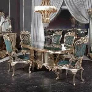 OE-FASHION European style oval dining table 6 seats solid wood carved dining table and chair set