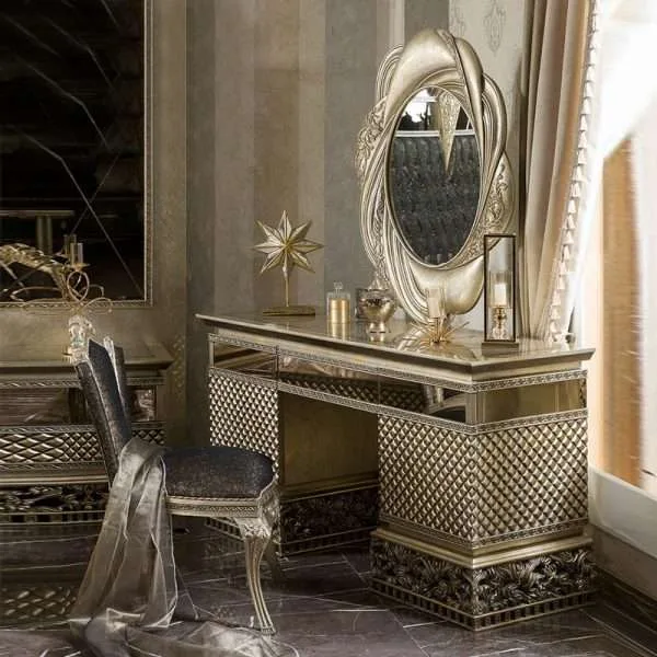 OE-FASHION French Solid Wood Carved Dresser with Mirror