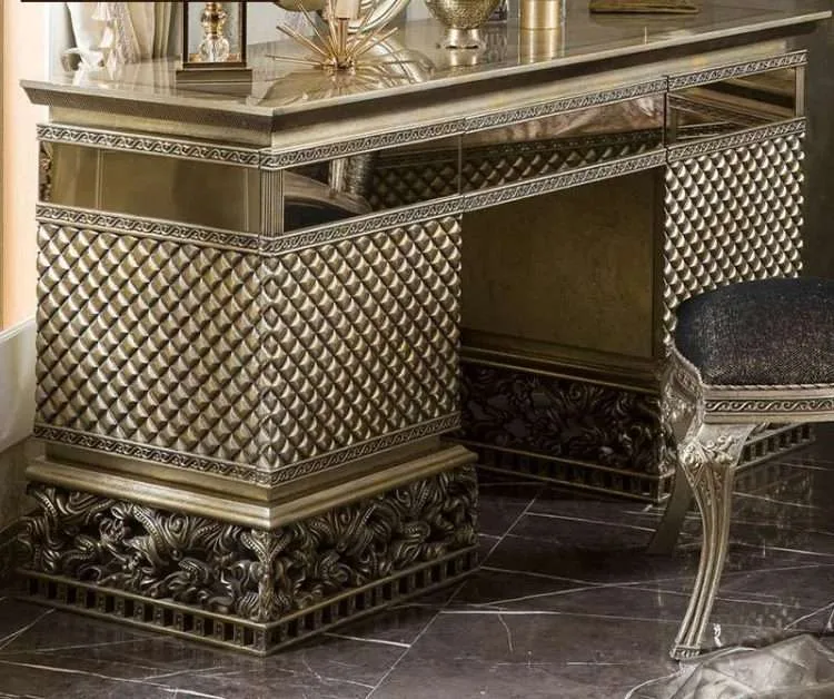 French Solid Wood Carved Dresser with Mirror - Image 4