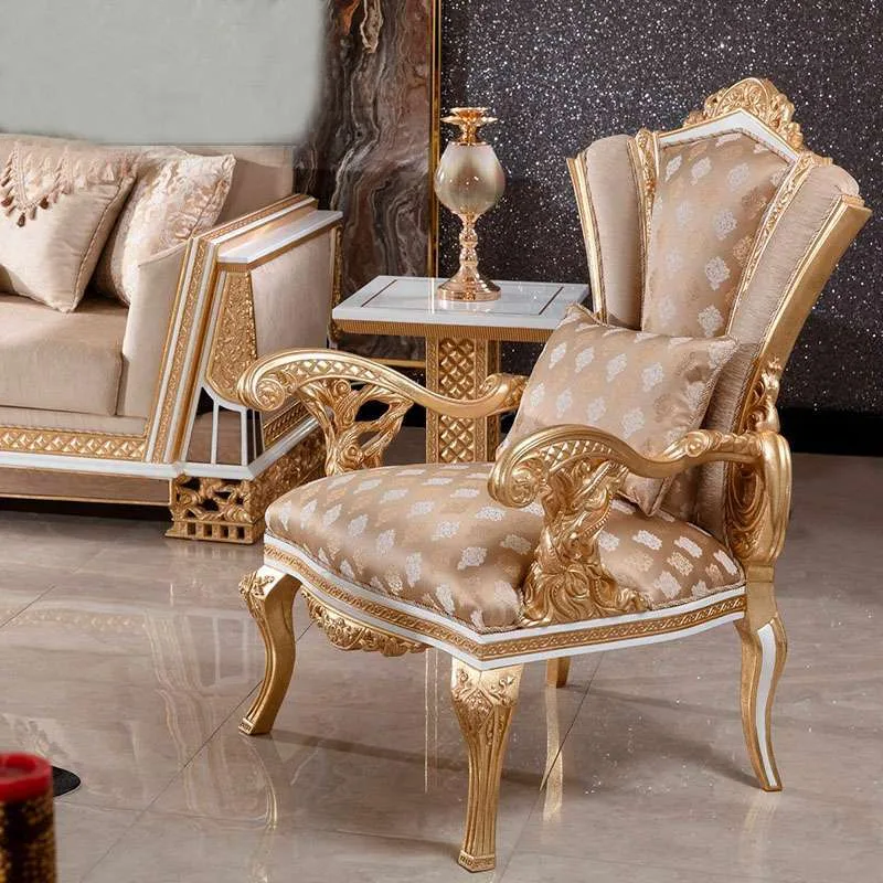 OE-FASHION Luxury wood carved living room sofa gold frame sofa