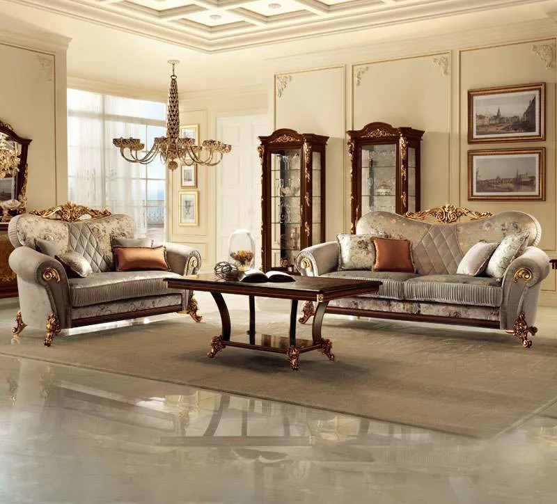 OE-FASHION European style velvet gold frame sofa antique living room sofa