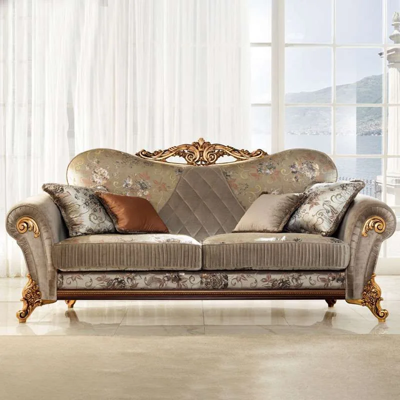 OE-FASHION European style velvet gold frame sofa antique living room sofa