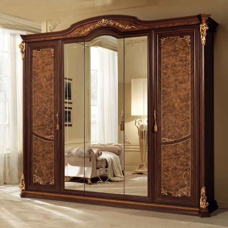 Bespoke Walnut Burl Mirrored Wardrobe : 5-Door Storage System