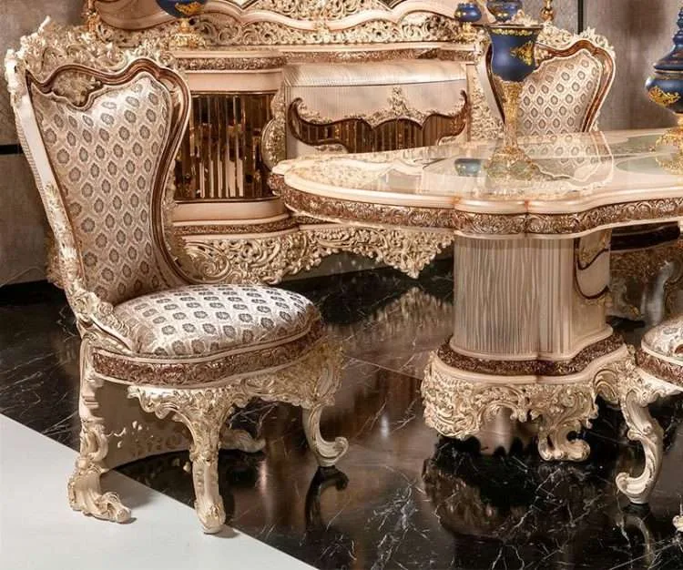 Antique french large dining table and chairs - Image 3