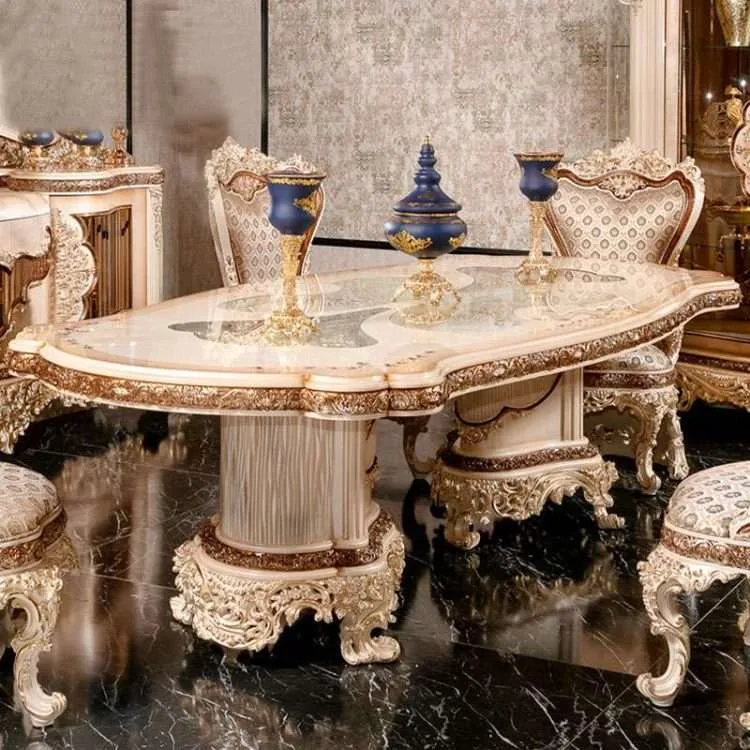 OE-FASHION Antique french large dining table and chairs for 8 seater