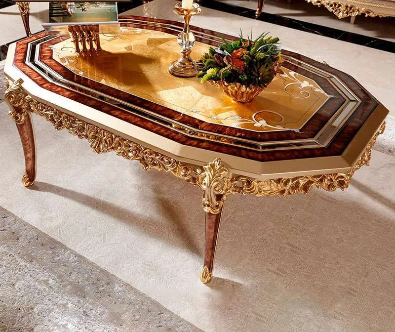OE-FASHION Custom luxury Antique Vintage hand carved coffee table carved wooden coffee tables