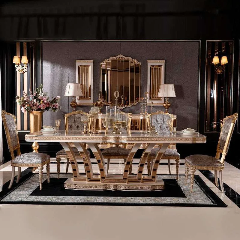 European style antique dining table set for 8 seater