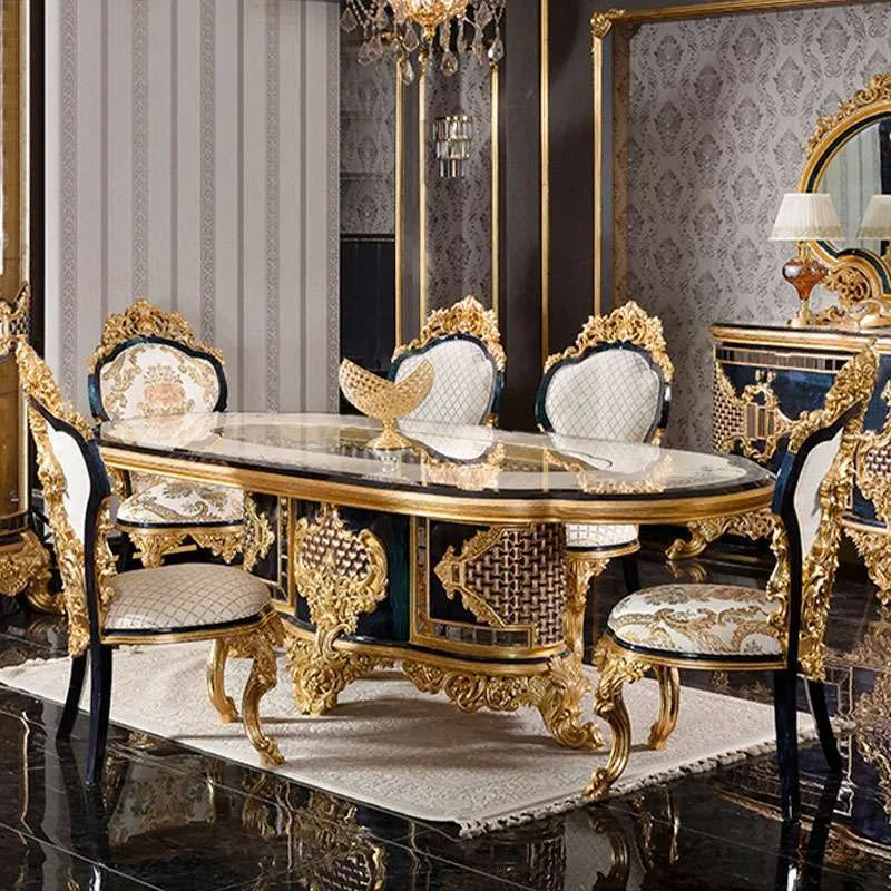 French wooden oval dining table and chairs for 8