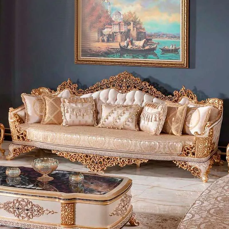 OE-FASHION French-style golden wooden sofa design living room furniture