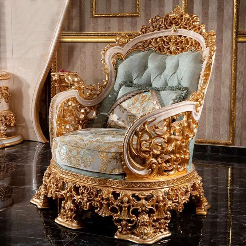 OE-FASHION French style gold and blue sectional sofa living room furniture