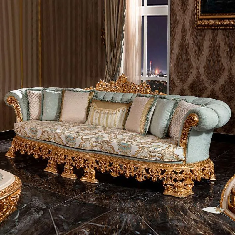 OE-FASHION French style gold and blue sectional sofa living room furniture