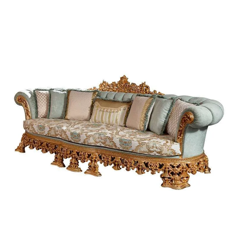OE-FASHION French style gold and blue sectional sofa living room furniture