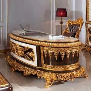 OE-FASHION Luxury custom Classic large home office desk wood carved office furniture