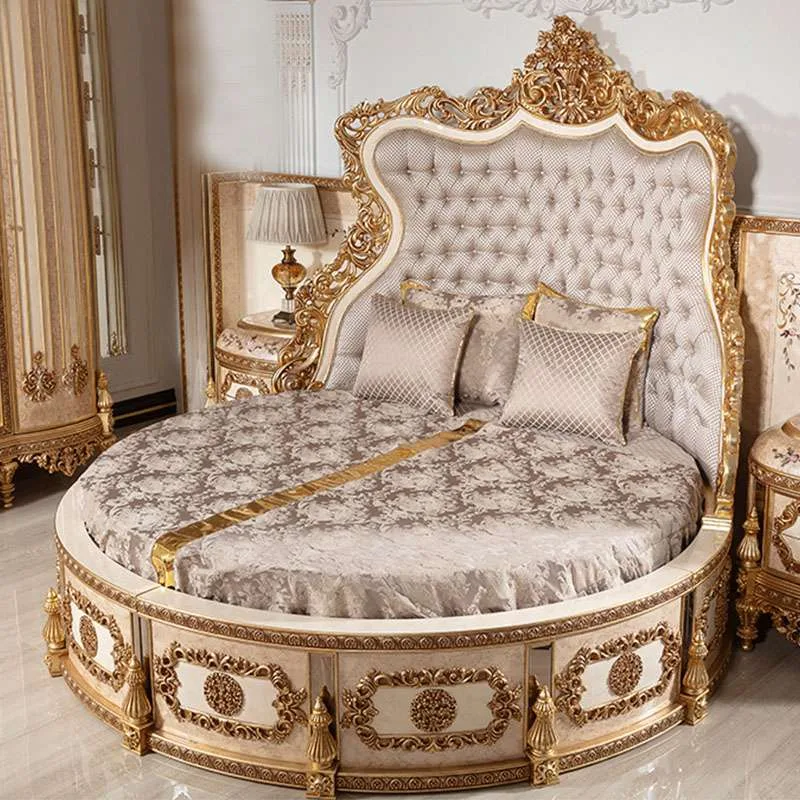 OE-FASHION European style luxury circle bed frame queen size and headboard wooden carved bed