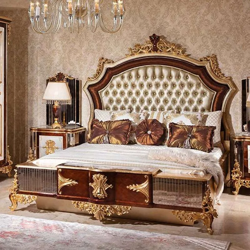 European style luxury bed frame and headboard