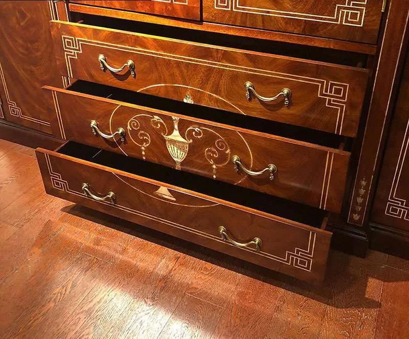Regency-Style Flame Mahogany Armoire with Marquetry Urn Inlay material texture – Wardrobes design
