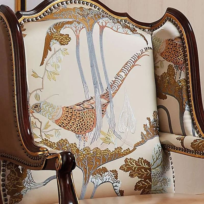 Neoclassical Parcel-Gilt Armchair with Chinoiserie Pheasant Embroidery detail view – Accent Chairs design