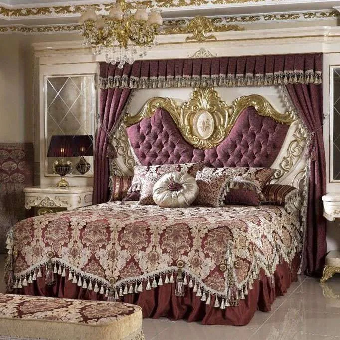 European style purple upholstered king bed