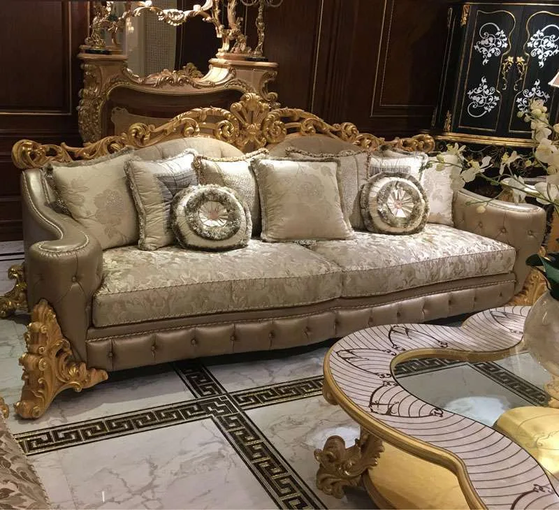 Rococo-Style Leather & Jacquard Sofa