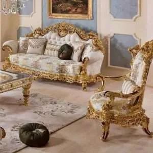 OE-FASHION Luxury golden art sofa luxury upholstery fabric sofa 