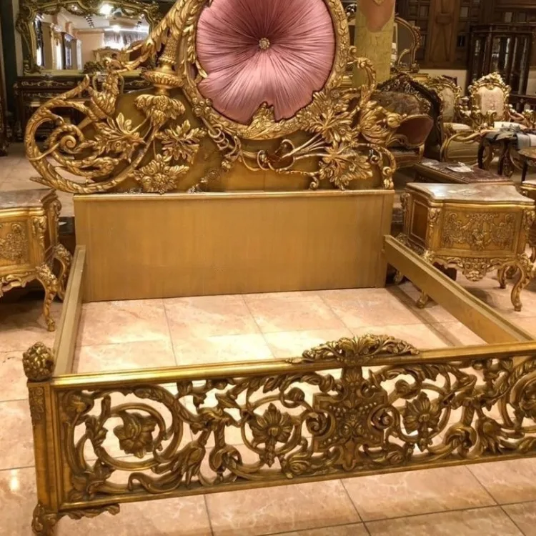 OE-FASHION European style gold princess bed frame luxury princess queen bed frame