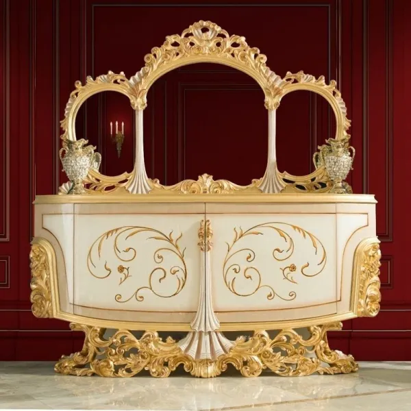 OE-FASHION European style dining side cabinets luxury gold wood carved console table