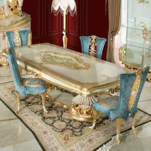 OE-FASHION Luxury gold wooden rectangle dining table set for 8-10 seater