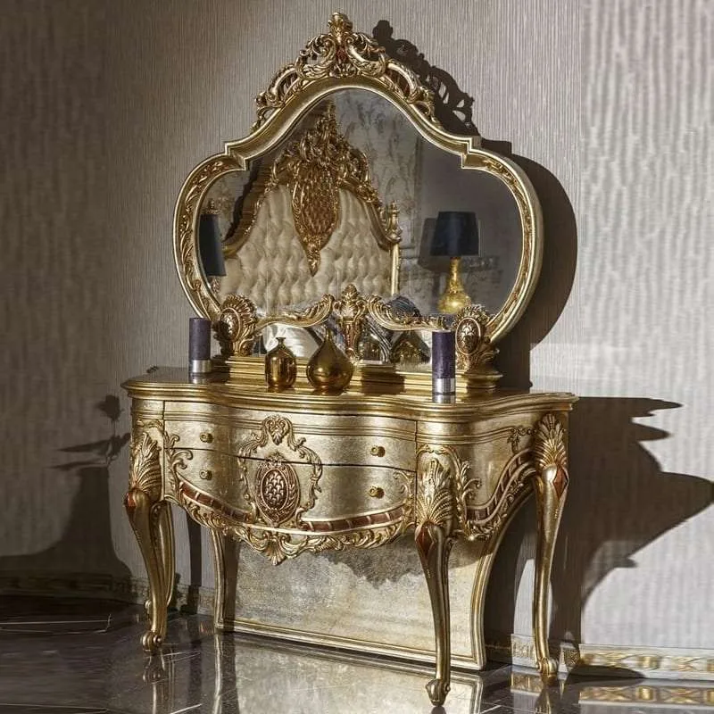 OE-FASHION European&nbsp;style gold dressing table with mirror luxury princess dressing table