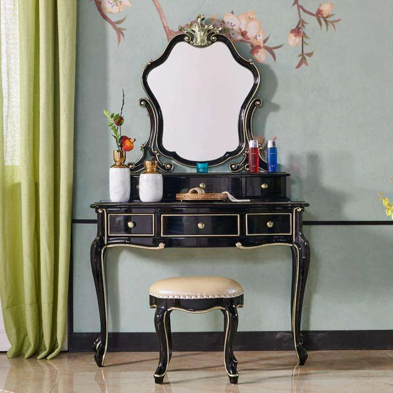 OE-FASHION Modern black dresser with mirror and chair for bedroom furniture