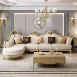 OE-FASHION Luxury European-style corner sofa 3-seater with chaise longue living room  leather sofa