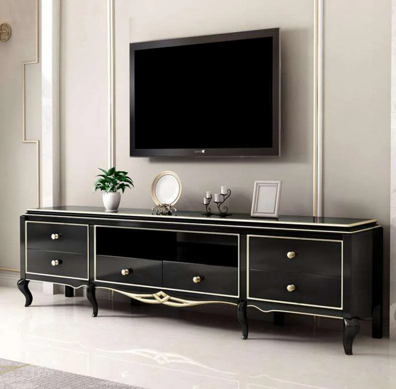 OE-FASHION Luxury 2m tv cabinet black tv cabinet designs for living room