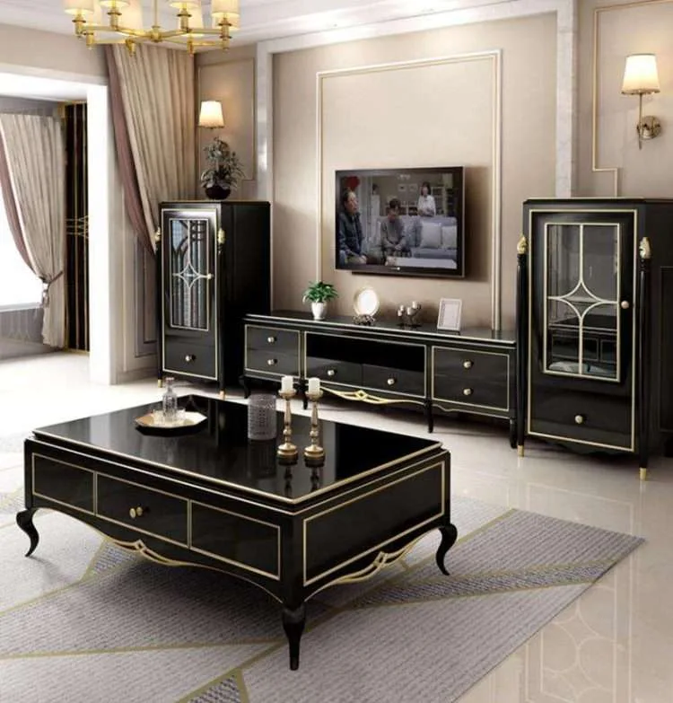 OE-FASHION Luxury 2m tv cabinet black tv cabinet designs for living room