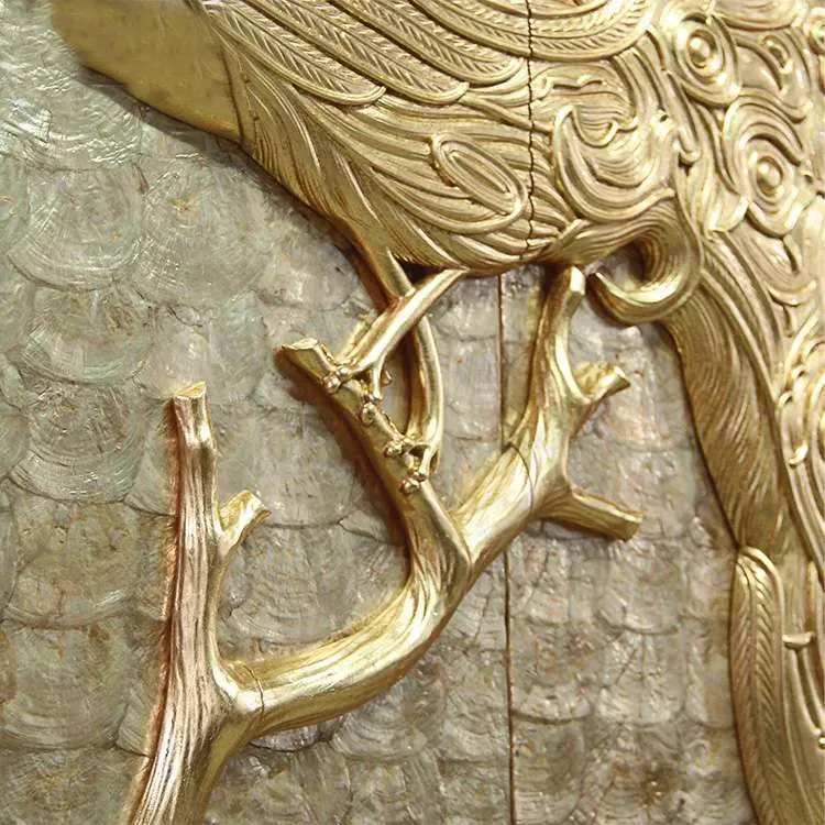 Chinoiserie Gilded Peacock Armoire with Pagoda Crest craftsmanship close-up – Wardrobes design