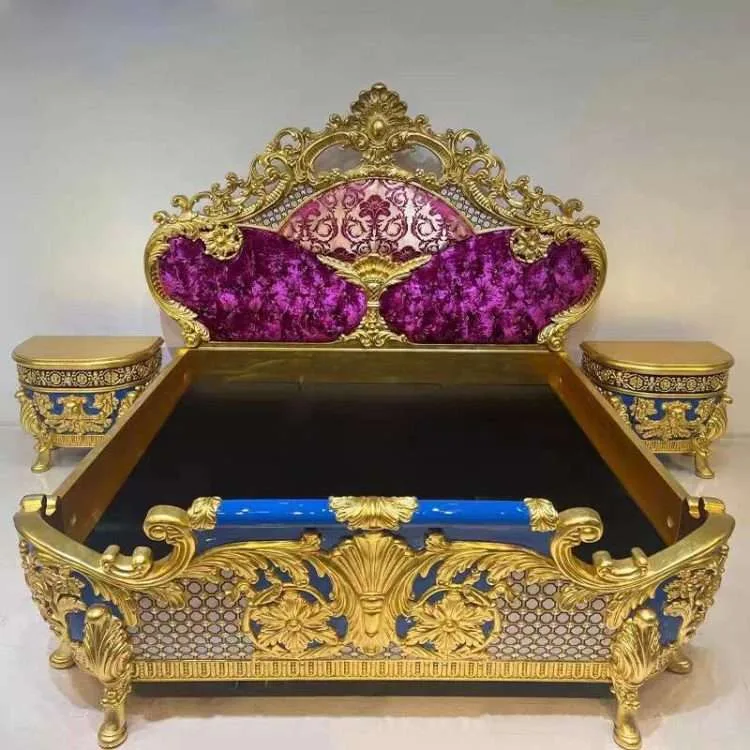 Luxury classic wooden bed interior design, handmade carved queen headboard with bed frame, unique wooden bed design ideas