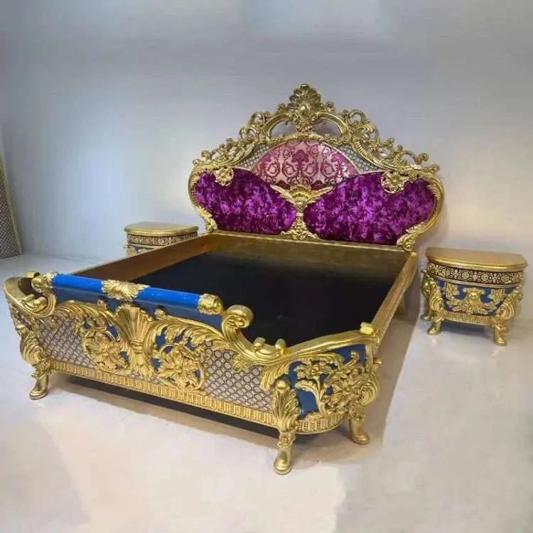 Luxury classic wooden bed interior design, handmade carved queen headboard with bed frame, unique wooden bed design ideas