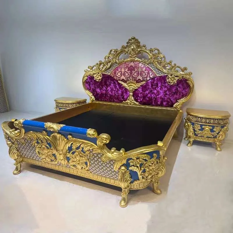 Luxury classic wooden bed interior design, handmade carved queen headboard with bed frame, unique wooden bed design ideas