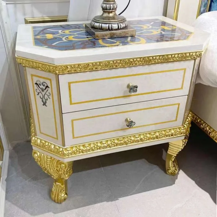 Luxury classic French double vs full bed, solid wood  carved wedding bed design with flower， Amazing Paste Shell Craft Bed