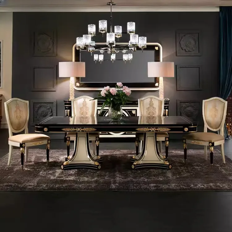 OE-FASHION Custom antique french country dining table, luxury classic dining room table and chairs set, custom antique dining room tables for Interior Decoration Design Ideas